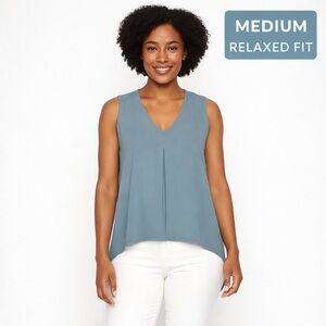 Naturals D&Co Blue Sleeveless V Neck Hi Low Blouse Top Women Medium